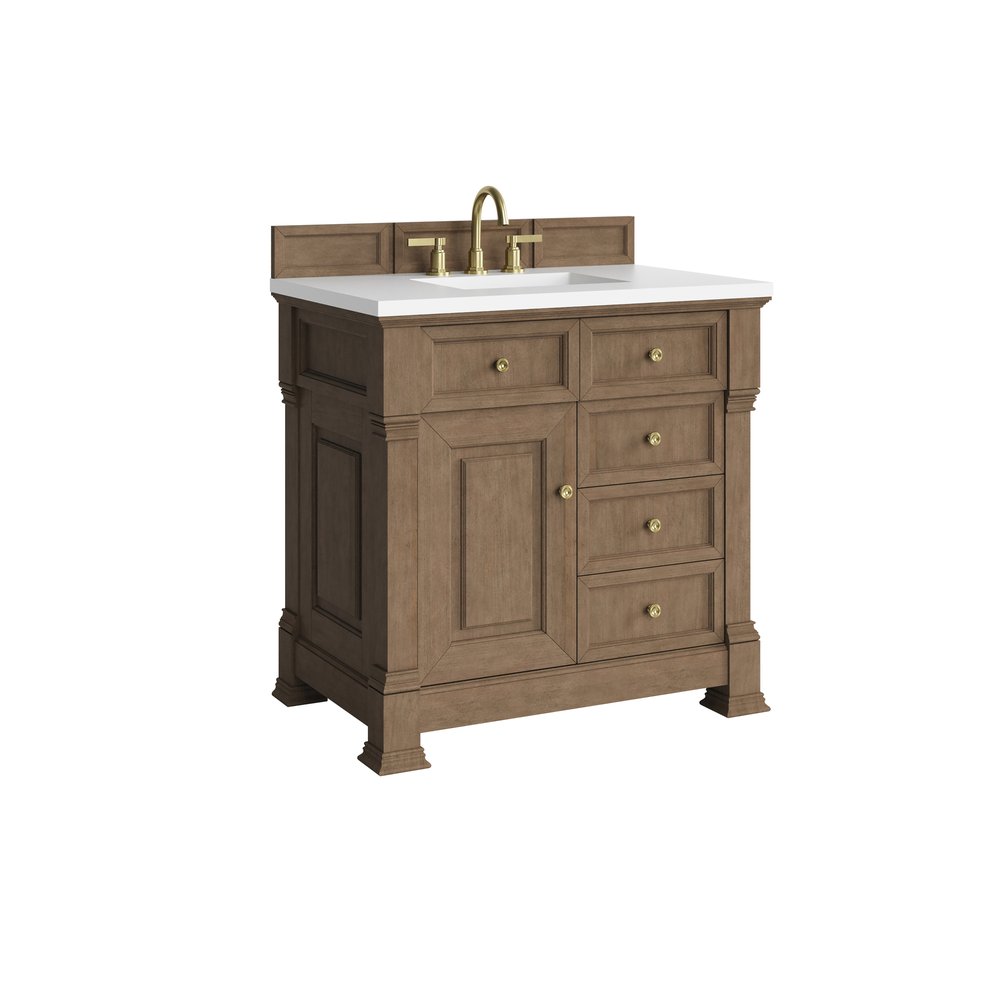 James Martin - Brookfield 36" Single Vanity, Pecan, w/ 3 CM White Zeus Silestone Top - 547-V36-PCN-3WZ view 10