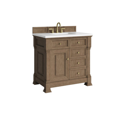 James Martin - Brookfield 36" Single Vanity, Pecan, w/ 3 CM White Zeus Silestone Top - 547-V36-PCN-3WZ view 10