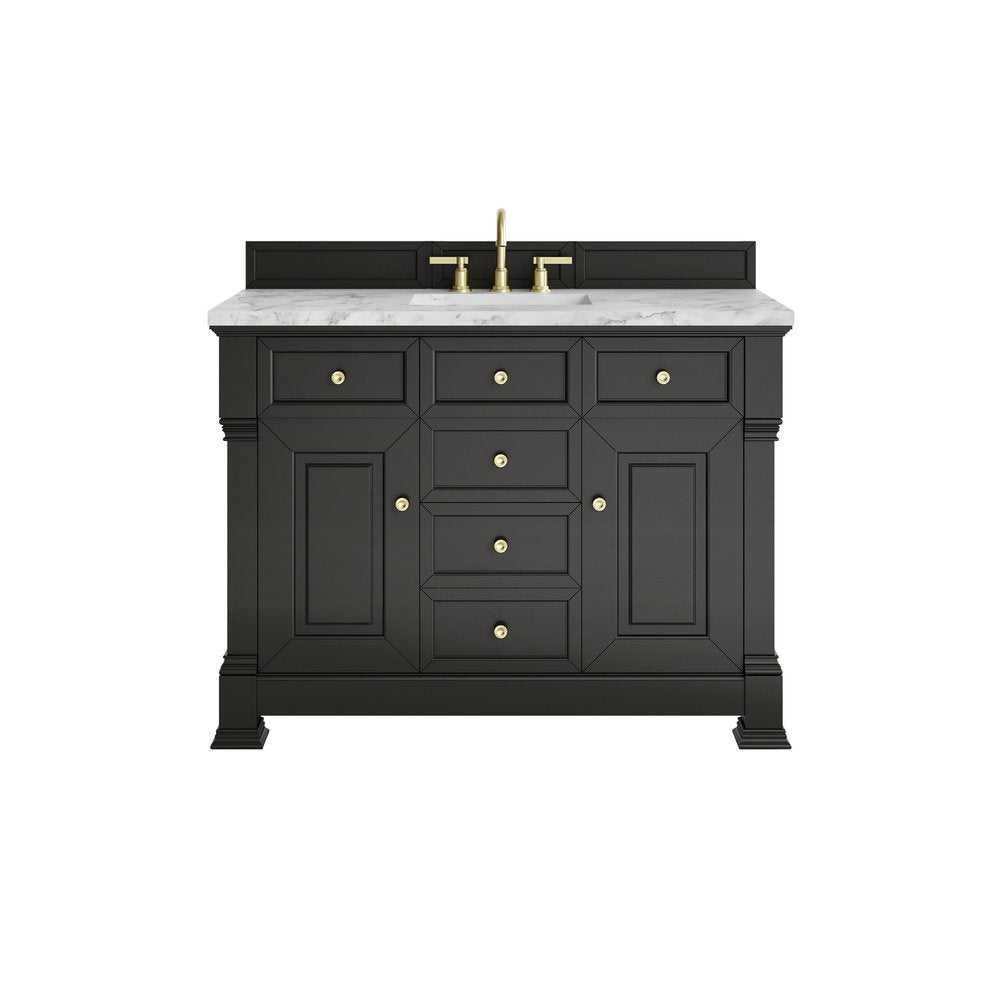 James Martin - Brookfield 48" Single Vanity, Black Onyx w/3 CM Carrara White Marble Top - 547-V48-BKO-3CAR view 1