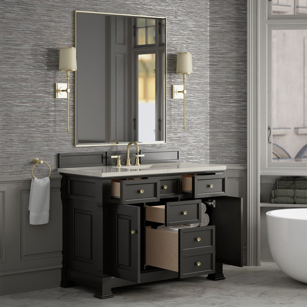 James Martin - Brookfield 48" Single Vanity, Black Onyx, w/ 3 CM Siberian Silestone Top - 547-V48-BKO-3SFR view 5