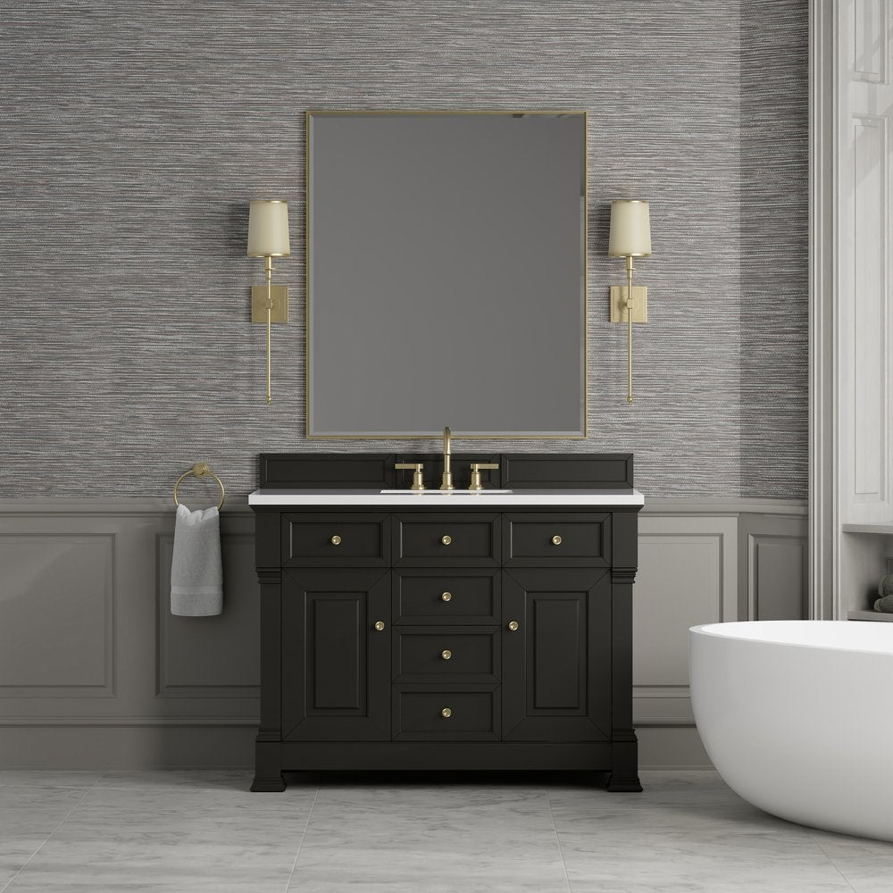 James Martin - Brookfield 48" Single Vanity, Black Onyx,  w/ 3 CM White Zeus Silestone Top - 547-V48-BKO-3WZ view 3