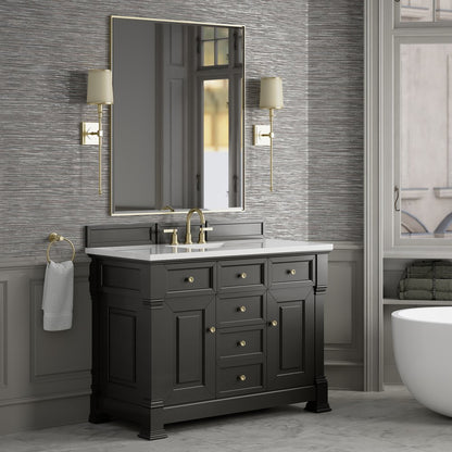 James Martin - Brookfield 48" Single Vanity, Black Onyx,  w/ 3 CM White Zeus Silestone Top - 547-V48-BKO-3WZ view 4