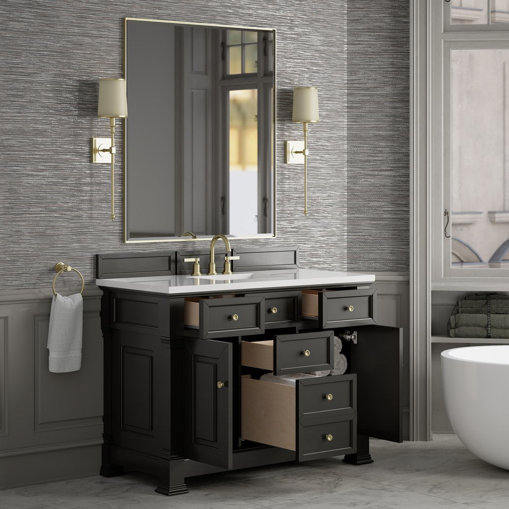 James Martin - Brookfield 48" Single Vanity, Black Onyx,  w/ 3 CM White Zeus Silestone Top - 547-V48-BKO-3WZ view 5