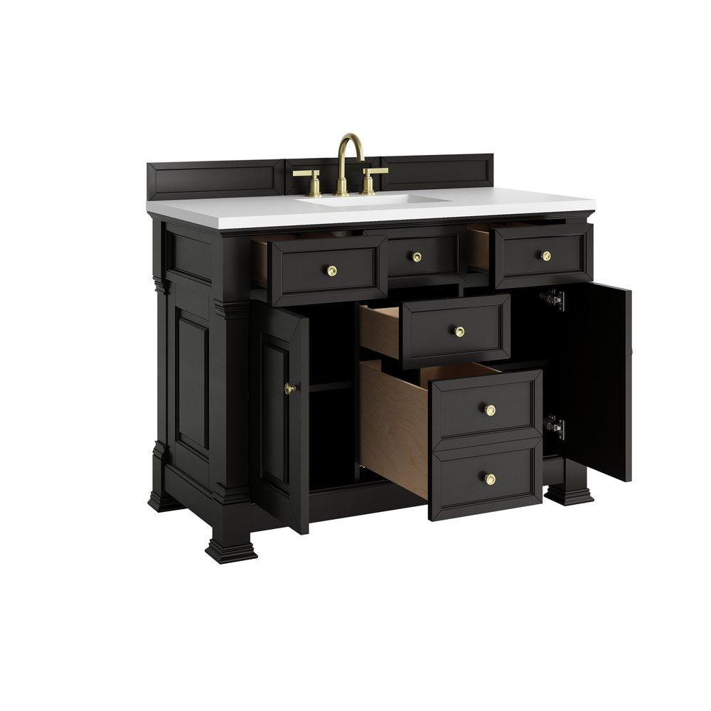 James Martin - Brookfield 48" Single Vanity, Black Onyx,  w/ 3 CM White Zeus Silestone Top - 547-V48-BKO-3WZ view 8