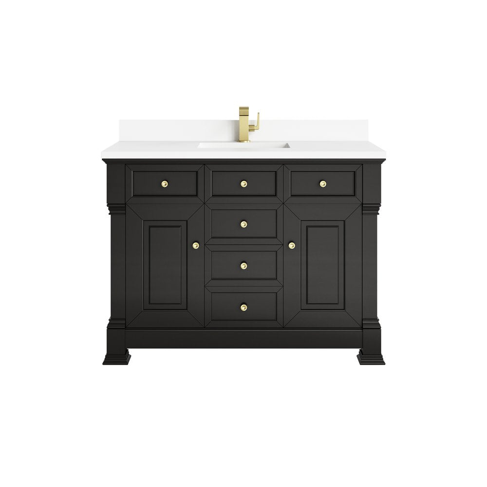 James Martin - Brookfield 48" Single Vanity, Black Onyx w/ Single Hole 3 CM White Zeus Silestone Top & Backsplash - 547-V48-BKO-1WZ view 1