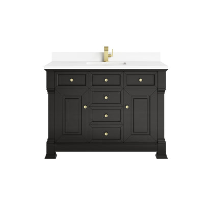 James Martin - Brookfield 48" Single Vanity, Black Onyx w/ Single Hole 3 CM White Zeus Silestone Top & Backsplash - 547-V48-BKO-1WZ view 1