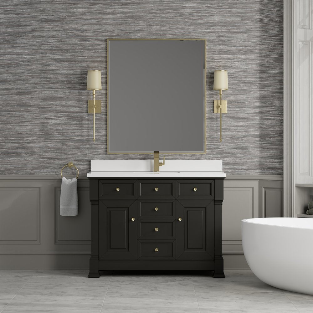 James Martin - Brookfield 48" Single Vanity, Black Onyx w/ Single Hole 3 CM White Zeus Silestone Top & Backsplash - 547-V48-BKO-1WZ view 3