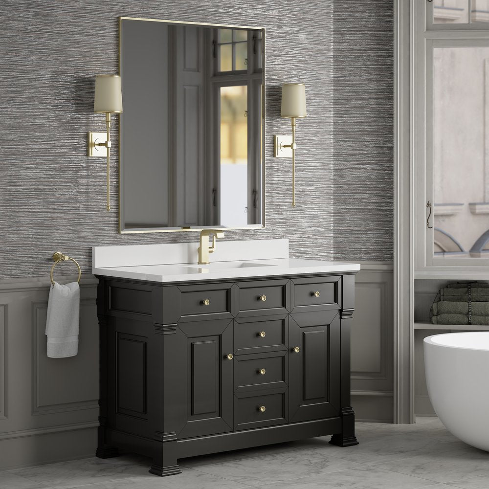 James Martin - Brookfield 48" Single Vanity, Black Onyx w/ Single Hole 3 CM White Zeus Silestone Top & Backsplash - 547-V48-BKO-1WZ view 4