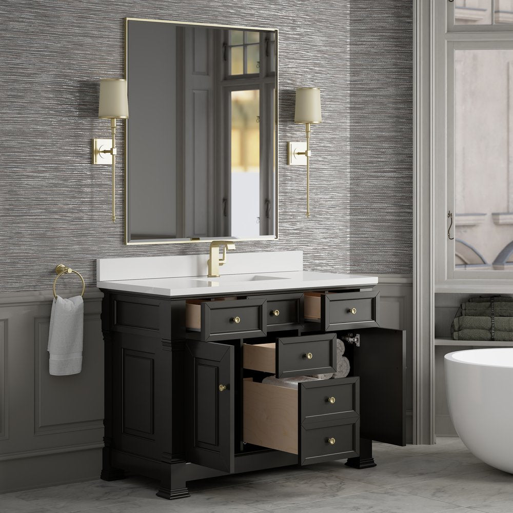 James Martin - Brookfield 48" Single Vanity, Black Onyx w/ Single Hole 3 CM White Zeus Silestone Top & Backsplash - 547-V48-BKO-1WZ view 5