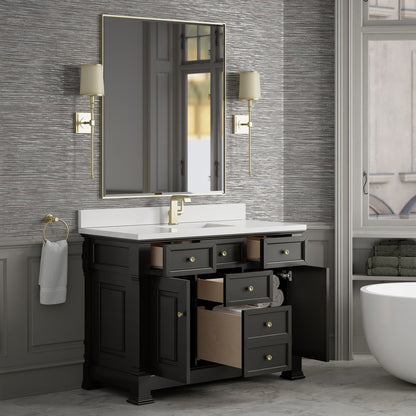 James Martin - Brookfield 48" Single Vanity, Black Onyx w/ Single Hole 3 CM White Zeus Silestone Top & Backsplash - 547-V48-BKO-1WZ view 5