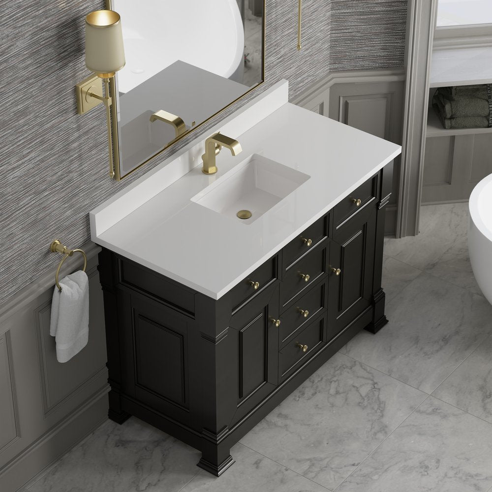 James Martin - Brookfield 48" Single Vanity, Black Onyx w/ Single Hole 3 CM White Zeus Silestone Top & Backsplash - 547-V48-BKO-1WZ view 7