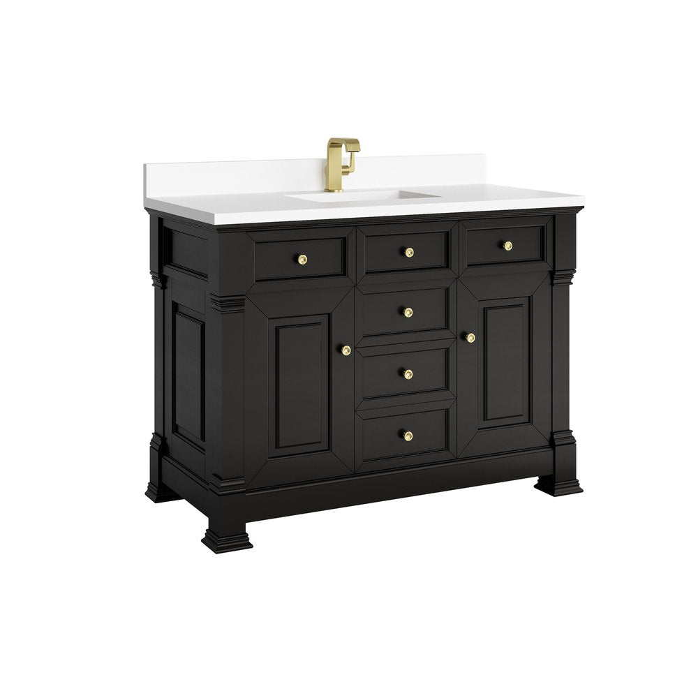 James Martin - Brookfield 48" Single Vanity, Black Onyx w/ Single Hole 3 CM White Zeus Silestone Top & Backsplash - 547-V48-BKO-1WZ view 9