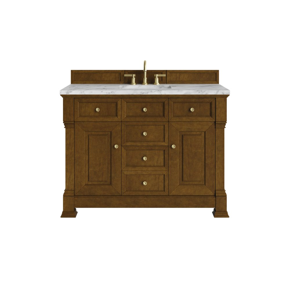James Martin - Brookfield 48" Single Vanity, Honey Oak w/3 CM Carrara White Marble Top - 547-V48-HNO-3CAR view 1