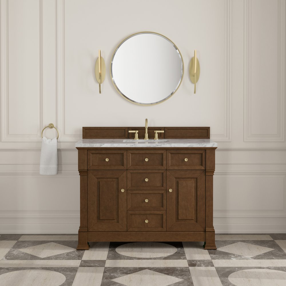 James Martin - Brookfield 48" Single Vanity, Honey Oak w/3 CM Carrara White Marble Top - 547-V48-HNO-3CAR view 3