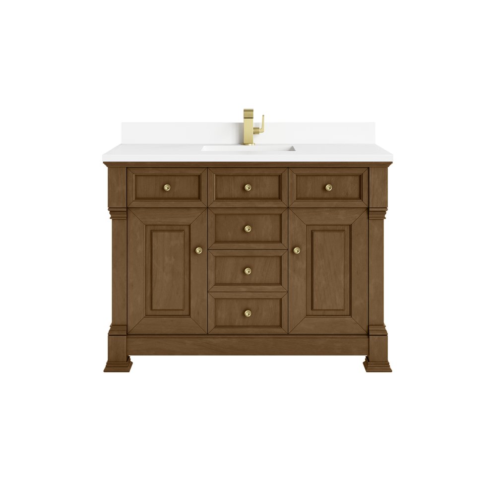 James Martin - Brookfield 48" Single Vanity, Honey Oak w/ Single Hole 3 CM White Zeus Silestone Top & Backsplash - 547-V48-HNO-1WZ view 1