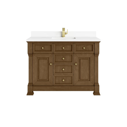 James Martin - Brookfield 48" Single Vanity, Honey Oak w/ Single Hole 3 CM White Zeus Silestone Top & Backsplash - 547-V48-HNO-1WZ view 1