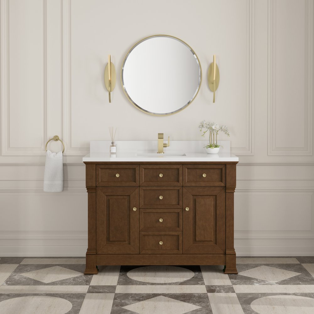 James Martin - Brookfield 48" Single Vanity, Honey Oak w/ Single Hole 3 CM White Zeus Silestone Top & Backsplash - 547-V48-HNO-1WZ view 3