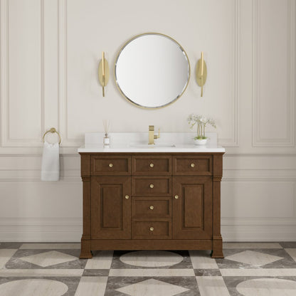 James Martin - Brookfield 48" Single Vanity, Honey Oak w/ Single Hole 3 CM White Zeus Silestone Top & Backsplash - 547-V48-HNO-1WZ view 3