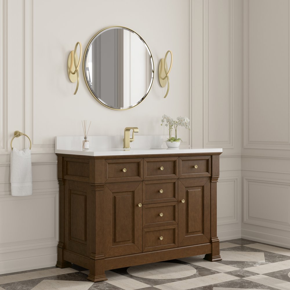 James Martin - Brookfield 48" Single Vanity, Honey Oak w/ Single Hole 3 CM White Zeus Silestone Top & Backsplash - 547-V48-HNO-1WZ view 4