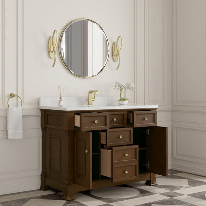 James Martin - Brookfield 48" Single Vanity, Honey Oak w/ Single Hole 3 CM White Zeus Silestone Top & Backsplash - 547-V48-HNO-1WZ view 5