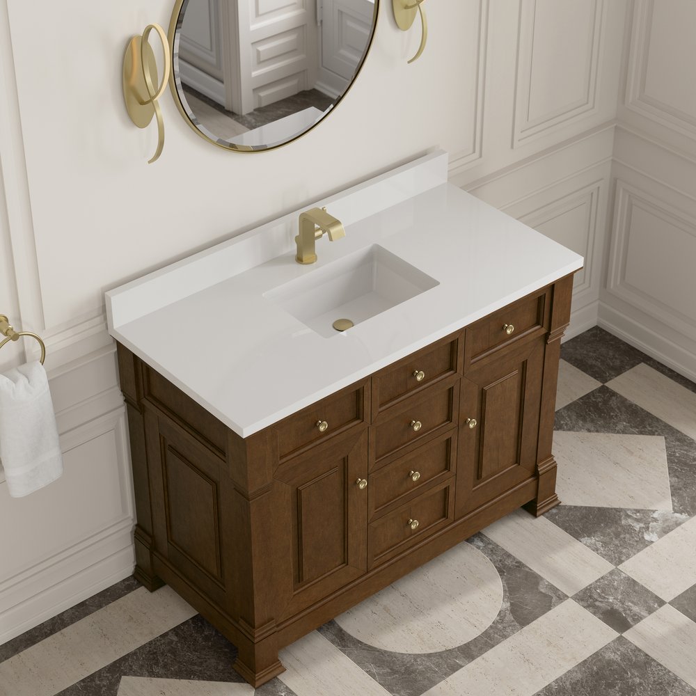 James Martin - Brookfield 48" Single Vanity, Honey Oak w/ Single Hole 3 CM White Zeus Silestone Top & Backsplash - 547-V48-HNO-1WZ view 7