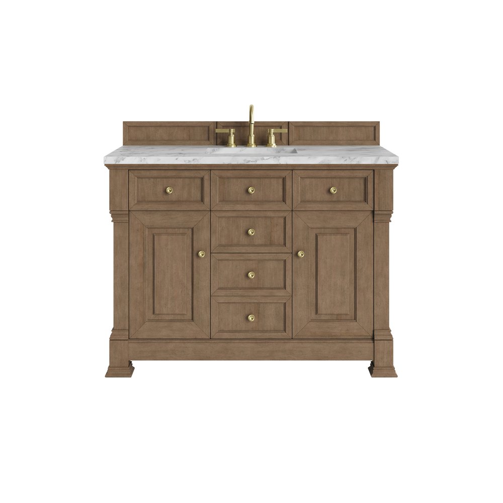 James Martin - Brookfield 48" Single Vanity, Pecan w/3 CM Carrara White Marble Top - 547-V48-PCN-3CAR view 1