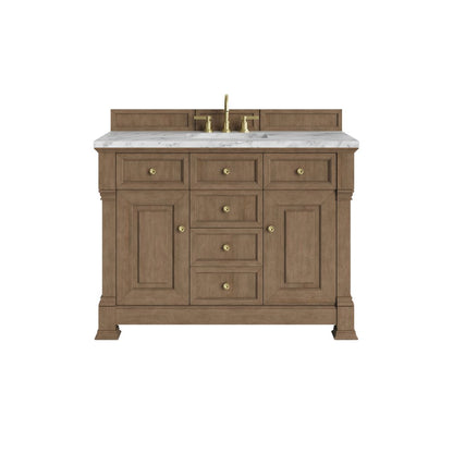 James Martin - Brookfield 48" Single Vanity, Pecan w/3 CM Carrara White Marble Top - 547-V48-PCN-3CAR view 1