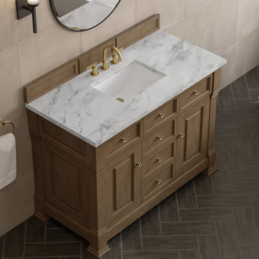 James Martin - Brookfield 48" Single Vanity, Pecan w/3 CM Carrara White Marble Top - 547-V48-PCN-3CAR view 7