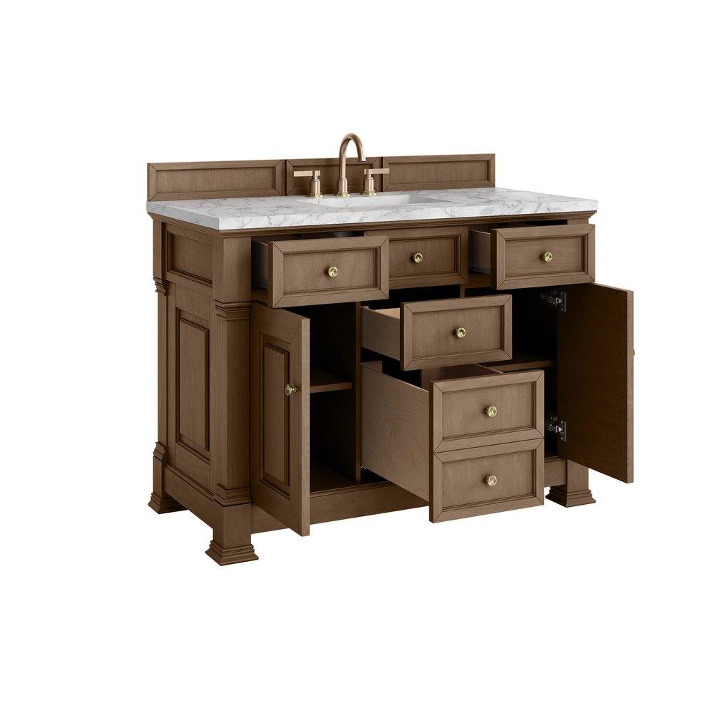 James Martin - Brookfield 48" Single Vanity, Pecan w/3 CM Carrara White Marble Top - 547-V48-PCN-3CAR view 8