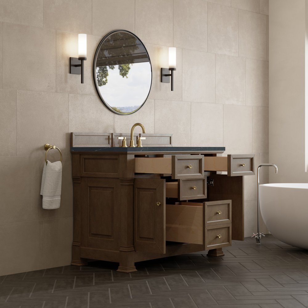 James Martin - Brookfield 48" Single Vanity, Pecan w/3 CM Charcoal Soapstone Silestone Top - 547-V48-PCN-3CSP view 5