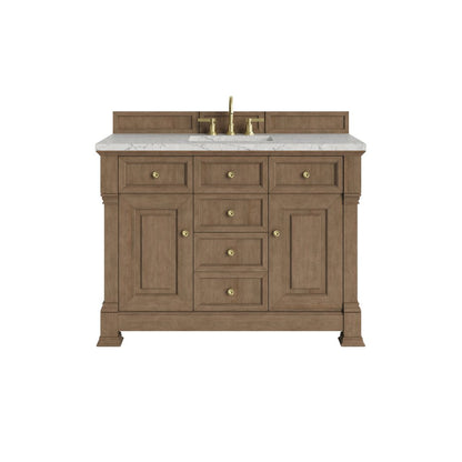 James Martin - Brookfield 48" Single Vanity, Pecan w/3 CM Eternal Jasmine Pearl Silestone Top - 547-V48-PCN-3EJP view 1