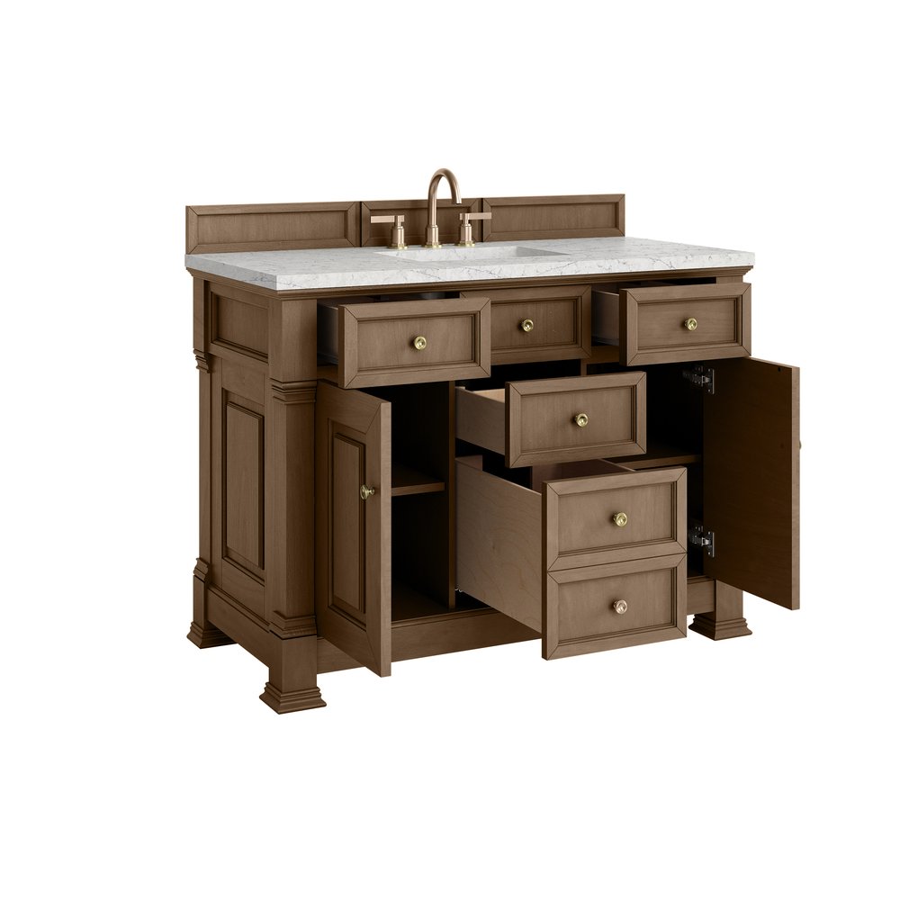James Martin - Brookfield 48" Single Vanity, Pecan w/3 CM Eternal Jasmine Pearl Silestone Top - 547-V48-PCN-3EJP view 8