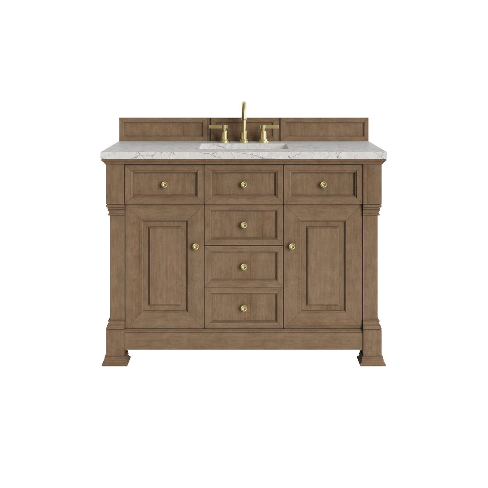 James Martin - Brookfield 48" Single Vanity, Pecan w/3 CM Eternal Jasmine Pearl Silestone Top w/ FreePower Wireless Charger - 547-V48-PCN-FEJP view 1