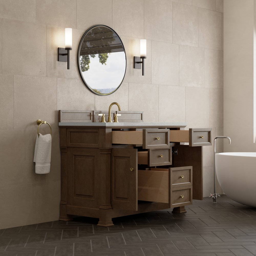 James Martin - Brookfield 48" Single Vanity, Pecan, w/ 3 CM Lime Delight Silestone Top - 547-V48-PCN-3LDL view 5