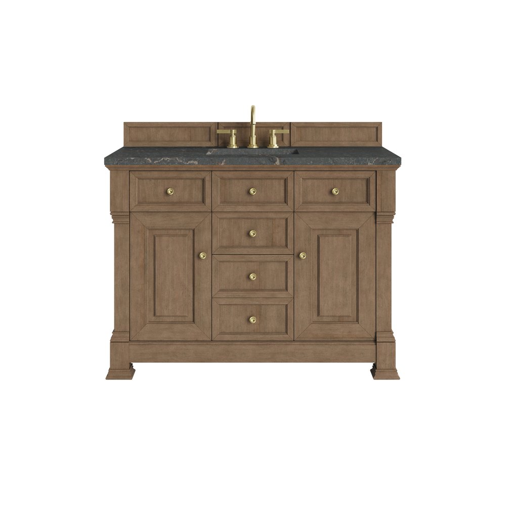 James Martin - Brookfield 48" Single Vanity, Pecan w/ 3 CM Parisien Bleu Silestone Top - 547-V48-PCN-3PBL view 1