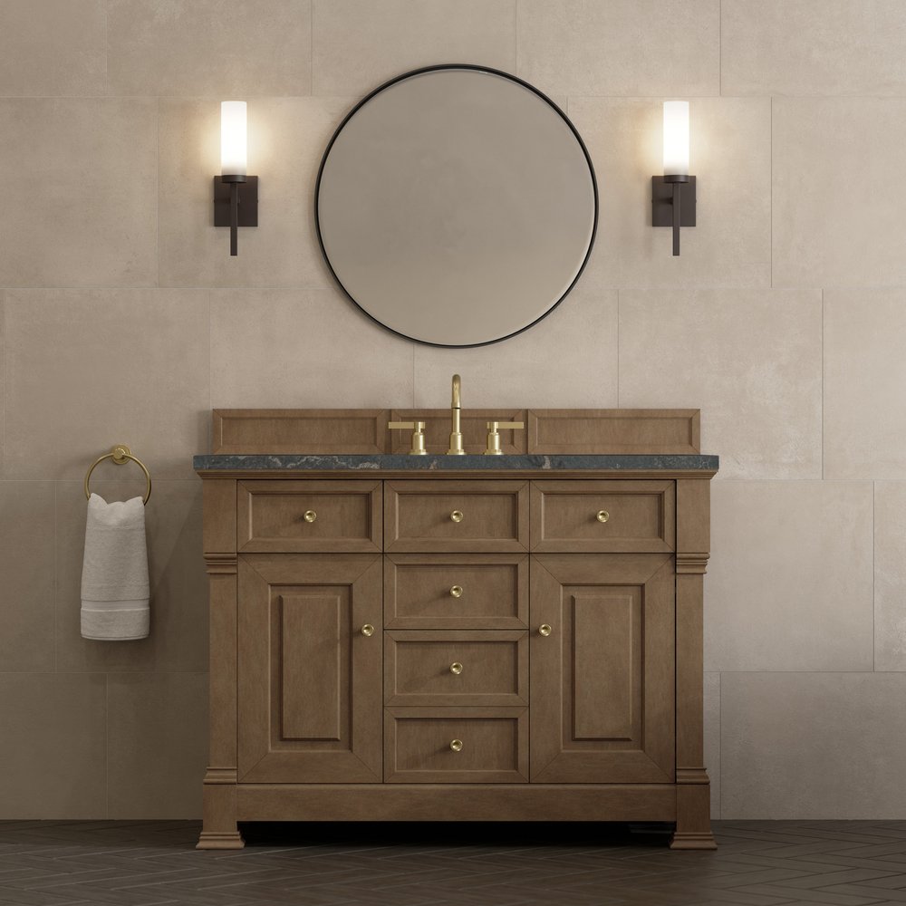 James Martin - Brookfield 48" Single Vanity, Pecan w/ 3 CM Parisien Bleu Silestone Top - 547-V48-PCN-3PBL view 3