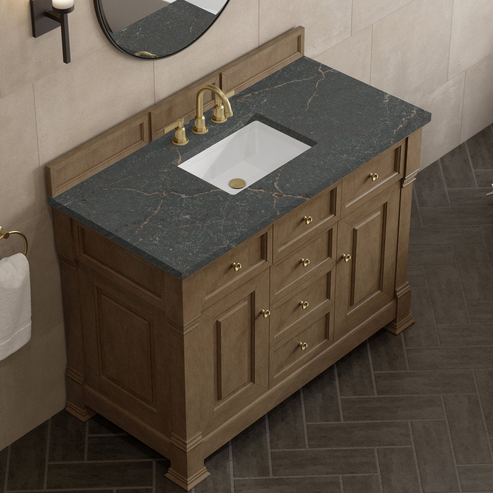 James Martin - Brookfield 48" Single Vanity, Pecan w/ 3 CM Parisien Bleu Silestone Top - 547-V48-PCN-3PBL view 7