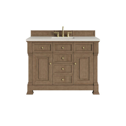 James Martin - Brookfield 48" Single Vanity, Pecan, w/ 3 CM Siberian Silestone Top - 547-V48-PCN-3SFR view 1