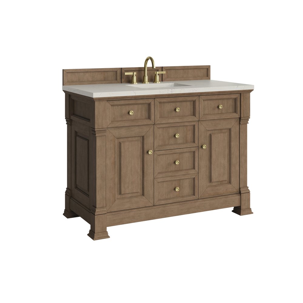 James Martin - Brookfield 48" Single Vanity, Pecan, w/ 3 CM Siberian Silestone Top - 547-V48-PCN-3SFR view 9