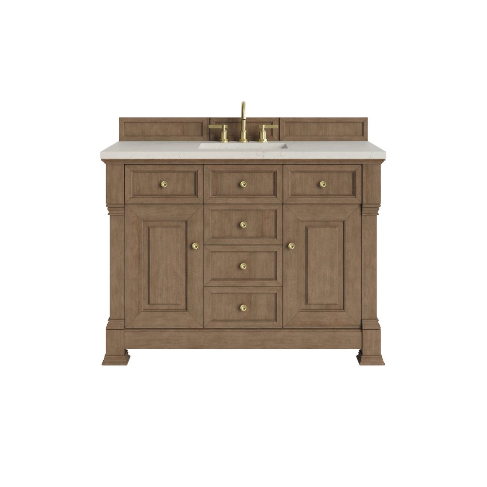 James Martin - Brookfield 48" Single Vanity, Pecan, w/ 3 CM Siberian Silestone Top w/FreePower Wireless Charger - 547-V48-PCN-FSFR view 1