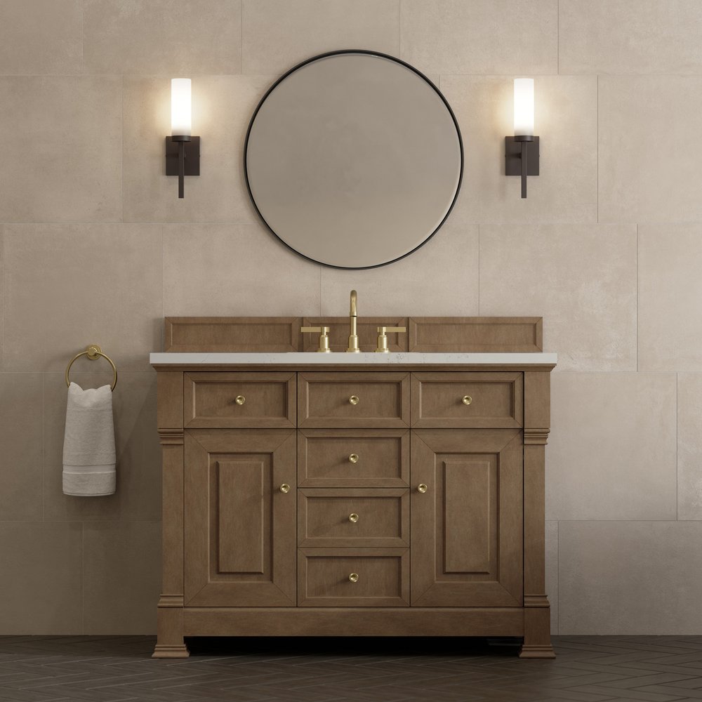 James Martin - Brookfield 48" Single Vanity, Pecan, w/ 3 CM Siberian Silestone Top w/FreePower Wireless Charger - 547-V48-PCN-FSFR view 3