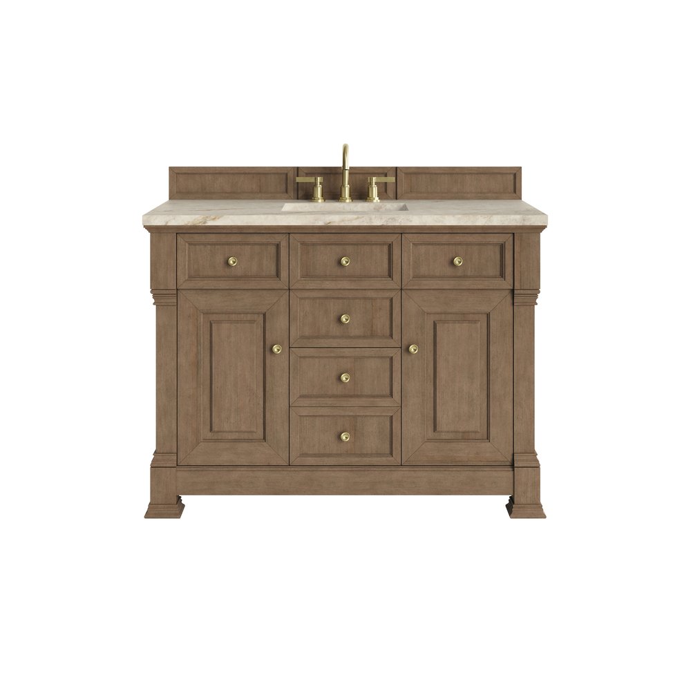 James Martin - Brookfield 48" Single Vanity, Pecan, w/ 3 CM Tajnar Eclos Top - 547-V48-PCN-3TJR view 1