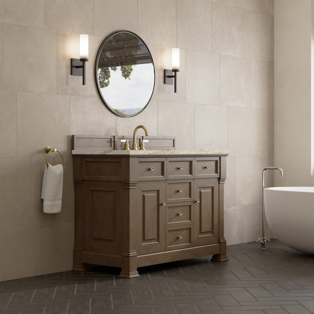 James Martin - Brookfield 48" Single Vanity, Pecan, w/ 3 CM Tajnar Eclos Top - 547-V48-PCN-3TJR view 4