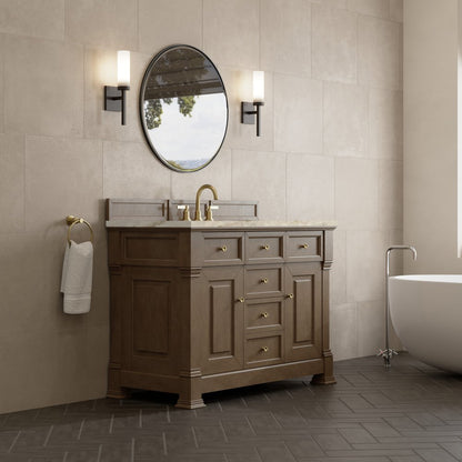 James Martin - Brookfield 48" Single Vanity, Pecan, w/ 3 CM Tajnar Eclos Top - 547-V48-PCN-3TJR view 4