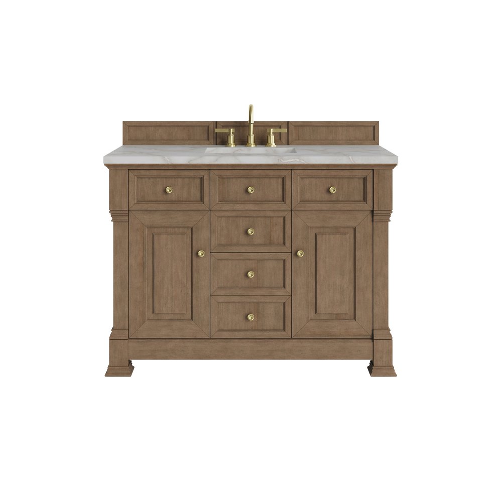 James Martin - Brookfield 48" Single Vanity, Pecan w/ 3 CM Victorian Silver Silestone Top - 547-V48-PCN-3VSL view 1