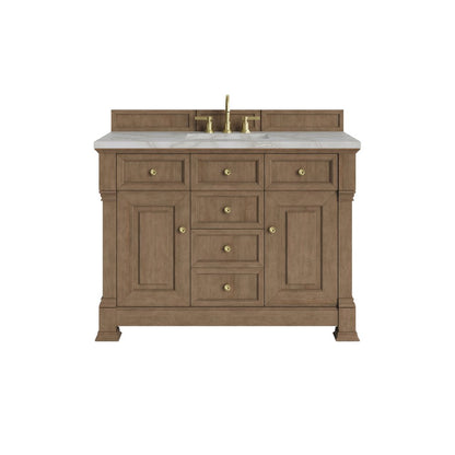 James Martin - Brookfield 48" Single Vanity, Pecan w/ 3 CM Victorian Silver Silestone Top - 547-V48-PCN-3VSL view 1