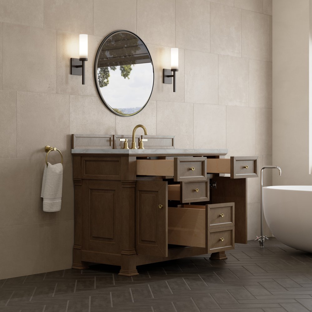 James Martin - Brookfield 48" Single Vanity, Pecan w/ 3 CM Victorian Silver Silestone Top - 547-V48-PCN-3VSL view 5
