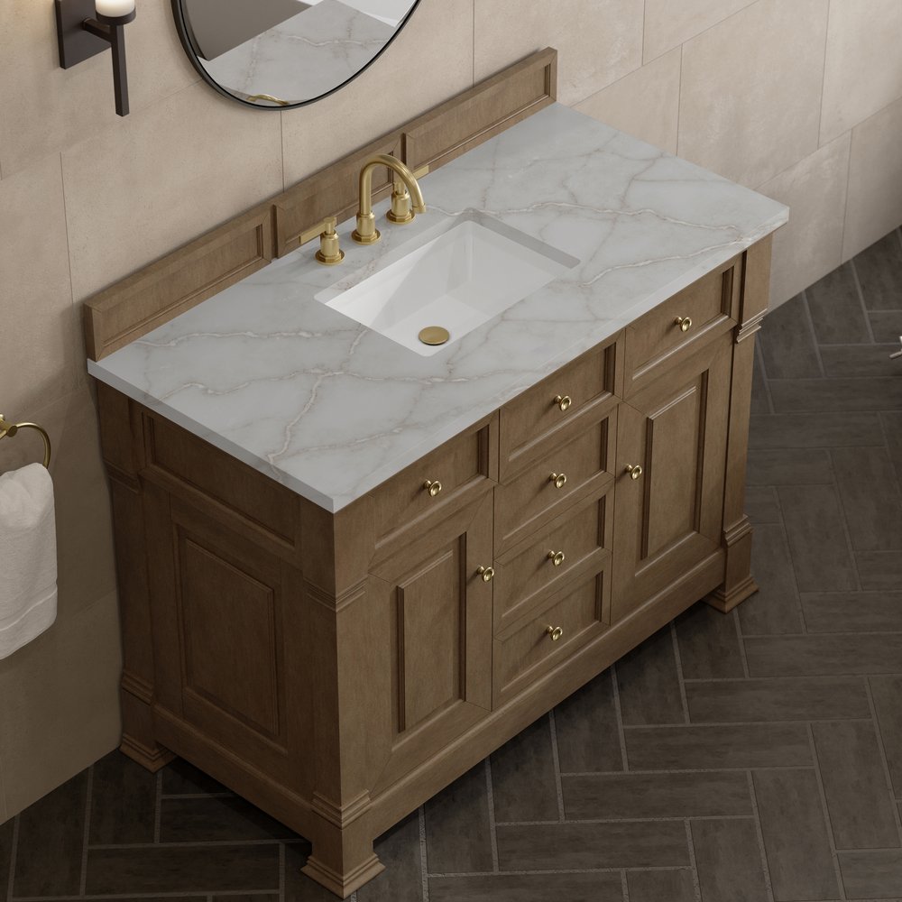 James Martin - Brookfield 48" Single Vanity, Pecan w/ 3 CM Victorian Silver Silestone Top - 547-V48-PCN-3VSL view 7