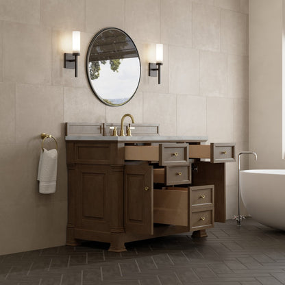 James Martin - Brookfield 48" Single Vanity, Pecan w/ 3 CM Victorian Silver Silestone Top w/ FreePower Wireless Charger - 547-V48-PCN-FVSL view 6