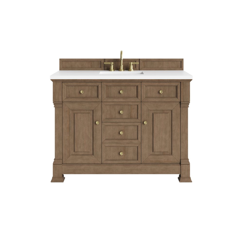 James Martin - Brookfield 48" Single Vanity, Pecan, w/ 3 CM White Zeus Silestone  Top - 547-V48-PCN-3WZ view 1
